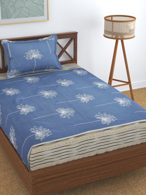 

Florida Blue & White Floral 144 TC Single Bedsheet with 1 Pillow Covers