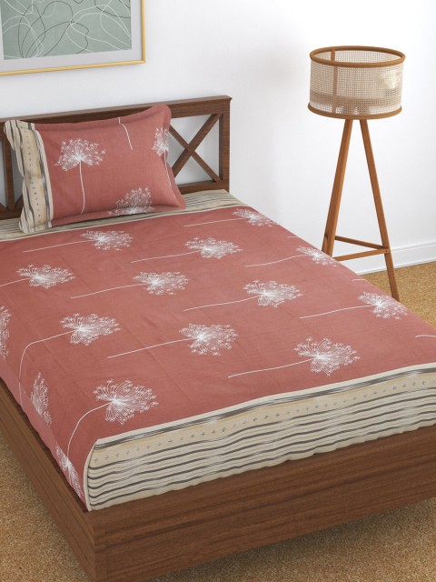 

Florida Red & White Floral 144 TC Single Bedsheet with 1 Pillow Covers