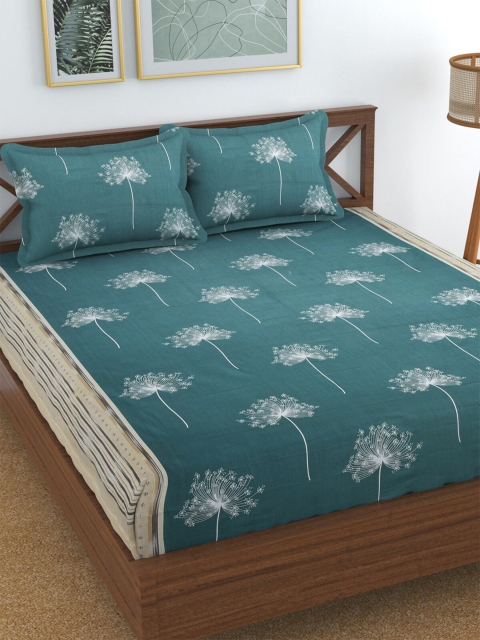 

Florida Teal & White Floral Printed 144 TC King Size Bedsheet With 2 Pillow Covers