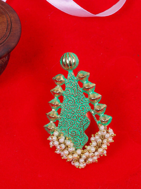 

DIVA WALK Gold-Plated Green Hand-Painted White Beads Ring