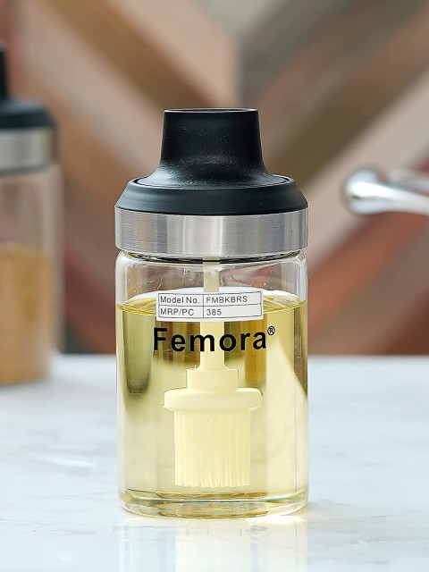 

Femora Transparent & Black Borosilicate Glass Oil Dispenser - 250 ML