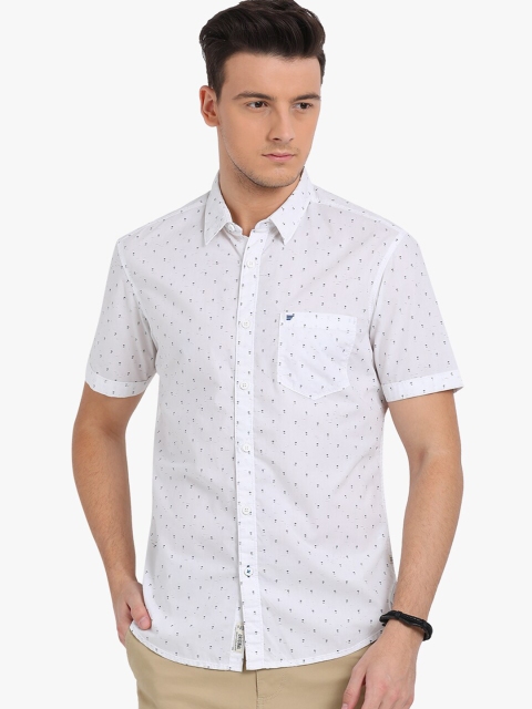 

t-base Men White & Black Standard Printed Pure Cotton Casual Shirt