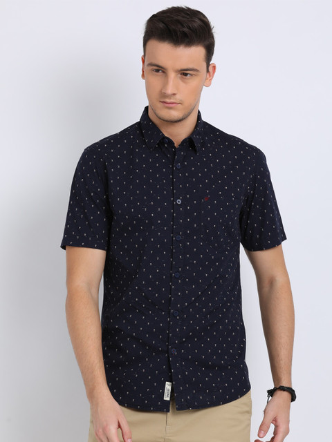 

t-base Men Navy Blue Standard Regular Fit Printed Cotton Casual Shirt