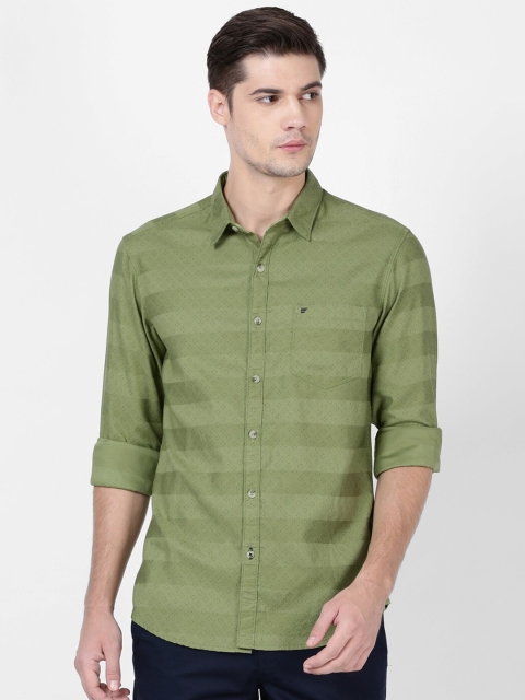 

t-base Men Green Horizontal Stripes Striped Standard Casual Shirt