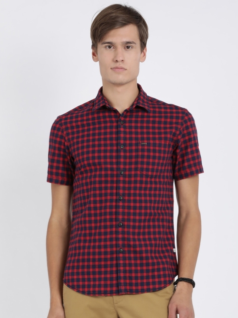 

t-base Men Red & Blue Standard Checked Cotton Casual Shirt