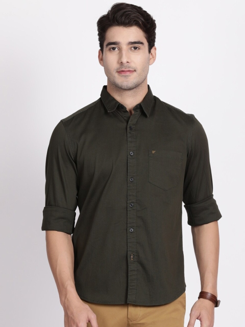 

t-base Men Olive Green Standard Dobby Stretch Casual Shirt