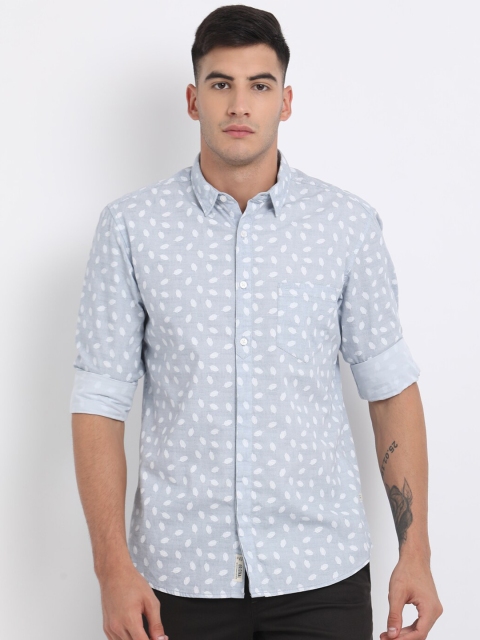 

t-base Men Blue Standard Floral Printed Pure Cotton Casual Shirt