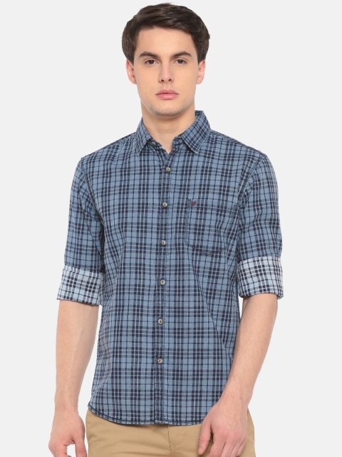 

t-base Men Blue Standard Tartan Checks Checked Casual Shirt