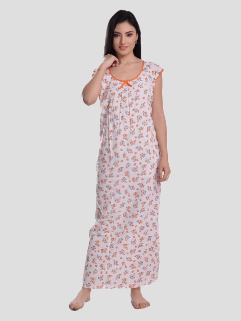 

CIERGE White Printed Pure Cotton Maxi Nightdress