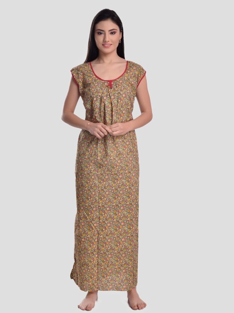 

CIERGE Yellow Printed Pure Cotton Maxi Nightdress