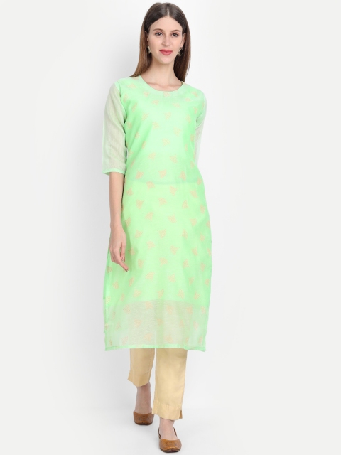 

KALINI Women Green Geometric Chanderi Silk Chanderi Silk Kurta