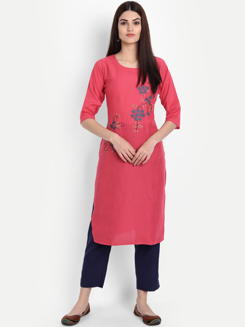 

KALINI Women Pink Ethnic Motifs Embroidered Thread Work Kurta