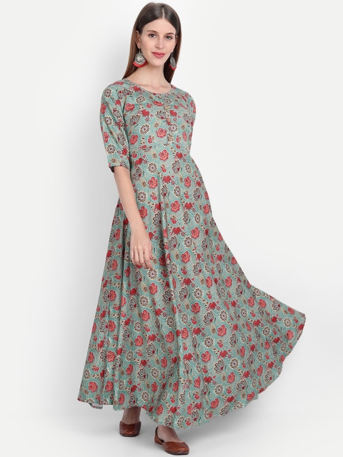 

KALINI Women Sea Green & Red Floral Printed Crepe Anarkali Kurta