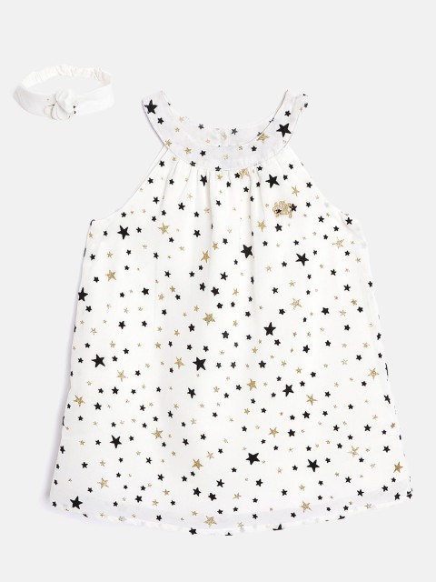

Allen Solly Junior Infant Girls White & Black Star Print A-Line Dress & Hairband & Briefs