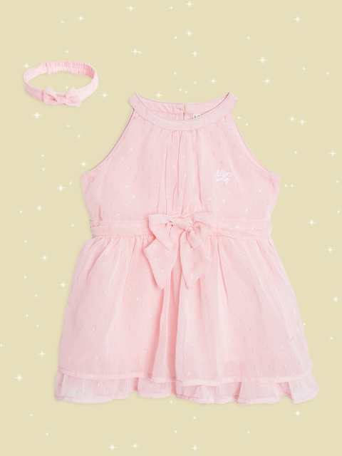 

Allen Solly Junior Infant Girls Pink A-Line Dress & Hairband & Briefs