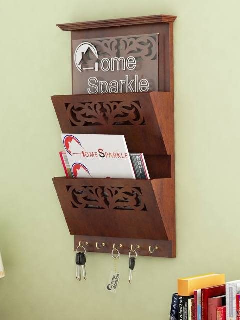 

Home Sparkle Brown Wood Wall Shelf with Key Holders