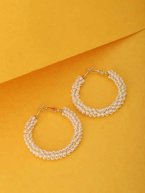 

Carlton London White Gold-Plated Beaded Circular Hoop Earrings