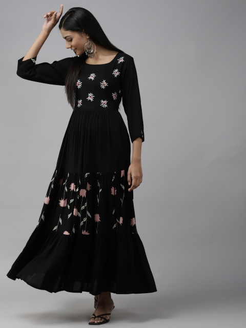 

Yufta Black Floral Tiered Maxi Dress