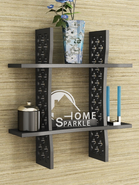 

Home Sparkle Black Engineered Wood 2-Tier Wall Rack