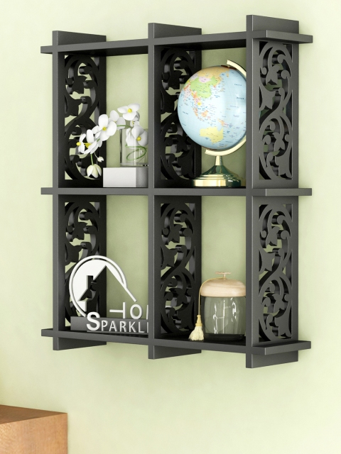 

Home Sparkle Black Carved Wall Shelf
