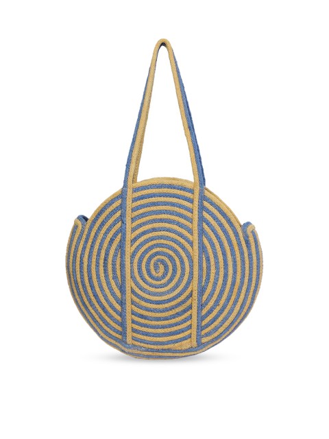 

FABBHUE Yellow & Blue Geometric Structured Jute Shoulder Bag