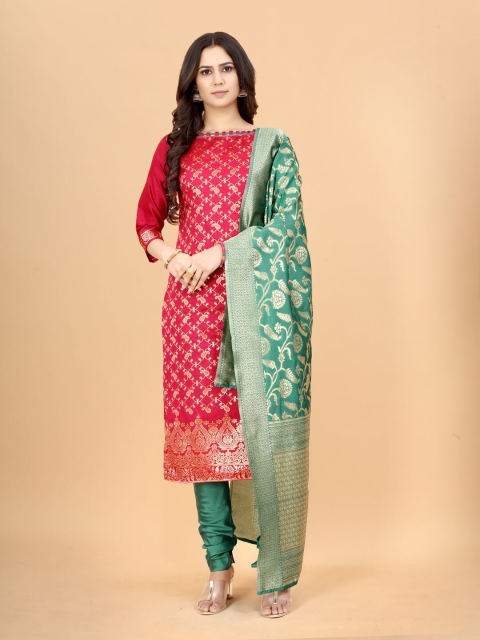 

SATYAM WEAVES Red & Green Unstitched Dress Material