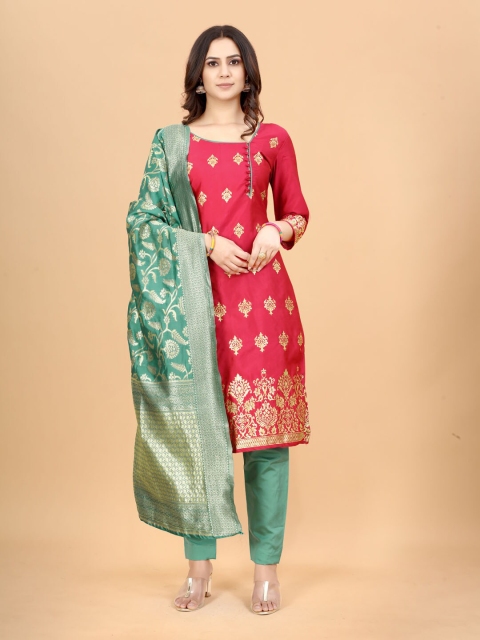 

SATYAM WEAVES Red & Sea Green Woven Design Cotton Blend Unstitched Dress Material