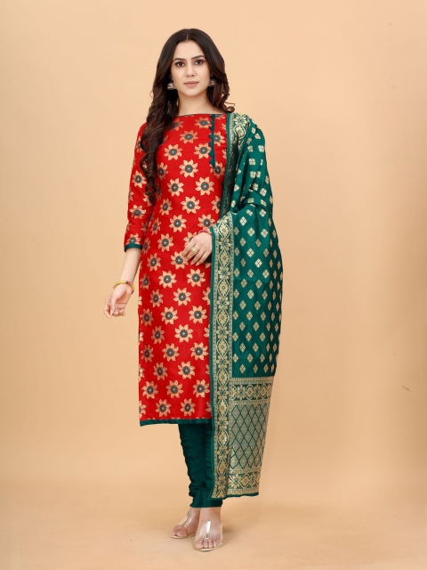 

SATYAM WEAVES Red & Green Unstitched Dress Material