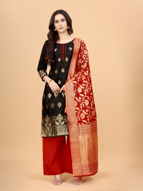 

SATYAM WEAVES Black & Red Woven Design Unstitched Dress Material