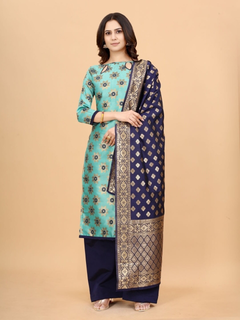 

SATYAM WEAVES Green & Navy Blue Woven Design Unstitched Dress Material