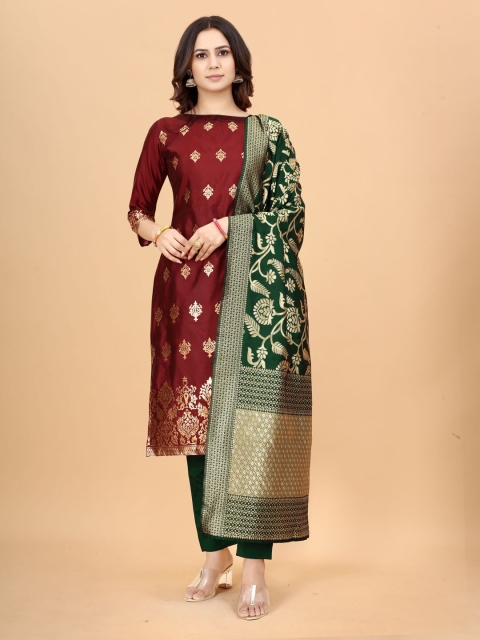 

SATYAM WEAVES Maroon & Green Unstitched Dress Material