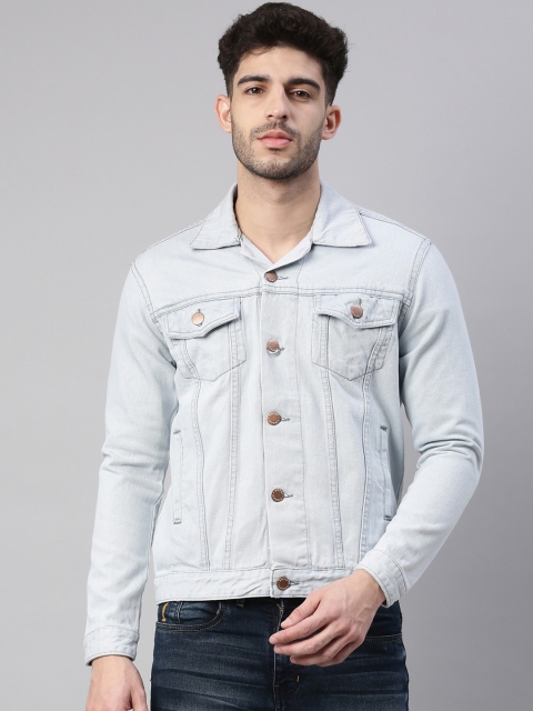 

CINOCCI Men Blue Washed Lightweight Cotton Denim Jacket