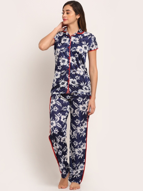 

Sidwa Women Blue & White Printed Satin Night suit