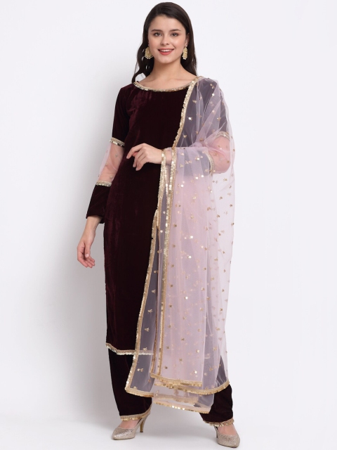 

anokherang Women Burgundy Sequinned Velvet Kurta with Salwar & With Dupatta