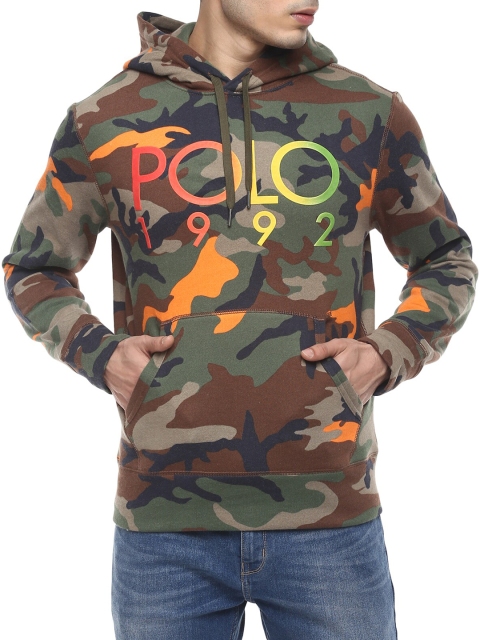 

Polo Ralph Lauren Men Olive Green & Brown Camouflage Printed Pure Cotton Hooded Sweatshirt