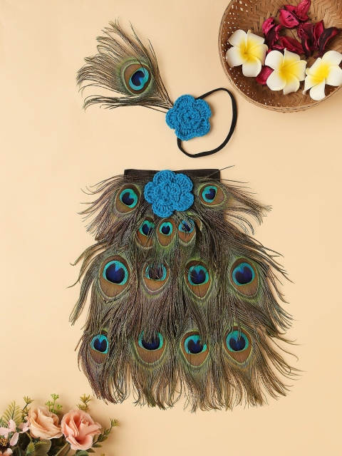 

Babymoon Infants Blue & Green Peacock Feathers Inspired Photography Outfit With Headband
