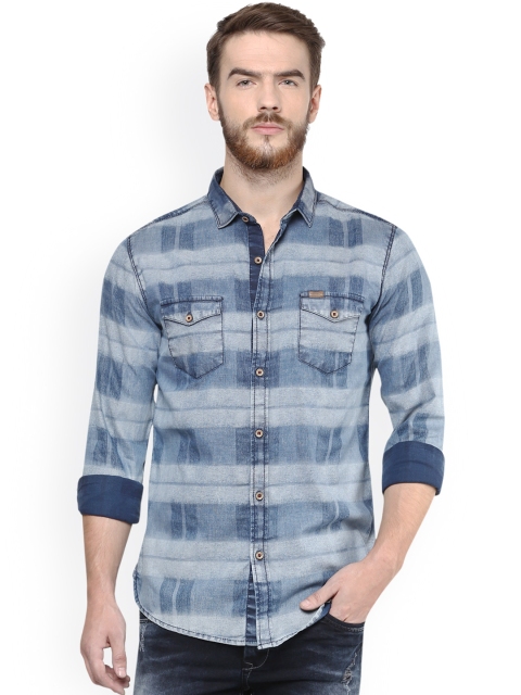 

Mufti Men Blue Slim Fit Striped Casual Shirt