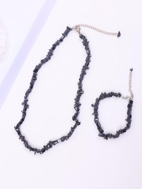

DIVA WALK Silver-Plated Black Turquoise Beaded Jewellery Set