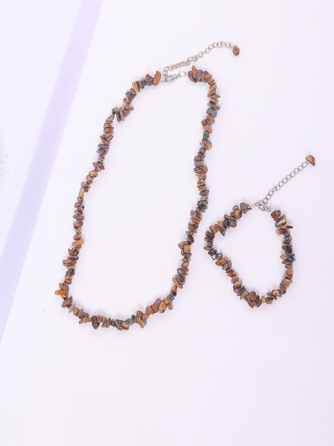 

DIVA WALK Silver-Plated Brown Stone-Studded Jewellery Set