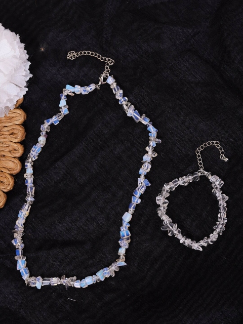 

DIVA WALK Silver-Plated Blue Opal-Studded Necklace & Bracelet Set