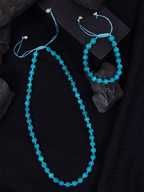 

DIVA WALK Silver-Plated Turquoise Blue Stone Studded Necklace & Bracelet Set