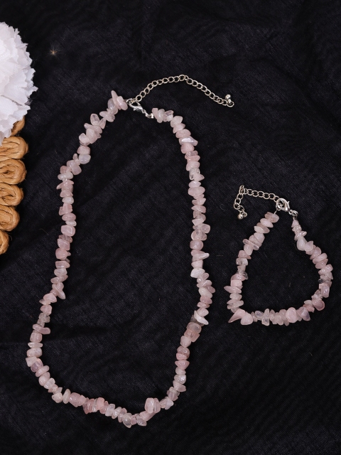 

DIVA WALK Silver-Plated Rose Quartz Stone-Studded Jewellery Set