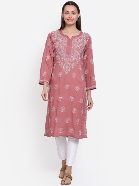 

PARAMOUNT CHIKAN Women Rust Ethnic Motif Hand Embroidered Chikankari Kurta