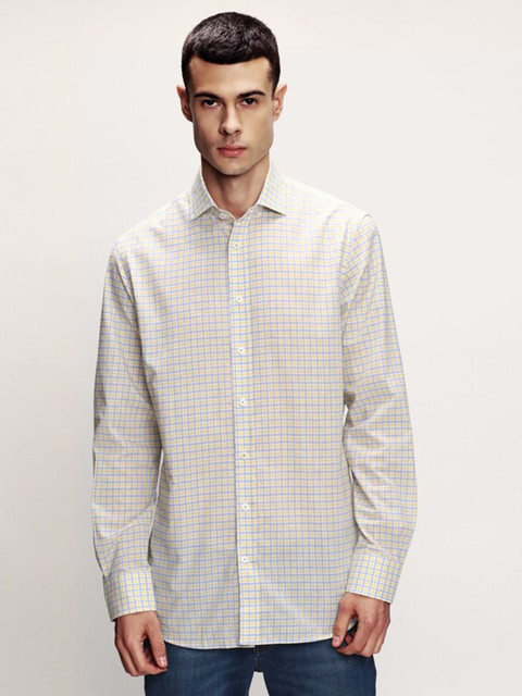 

HACKETT LONDON Men Yellow Regular Fit Checked Cotton Casual Shirt