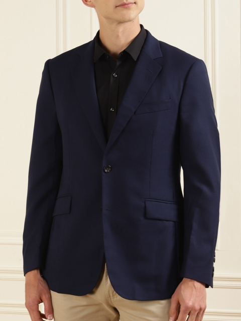 

HACKETT LONDON Men Navy Blue Single-Breasted Pure Cotton Slim-Fit Blazers