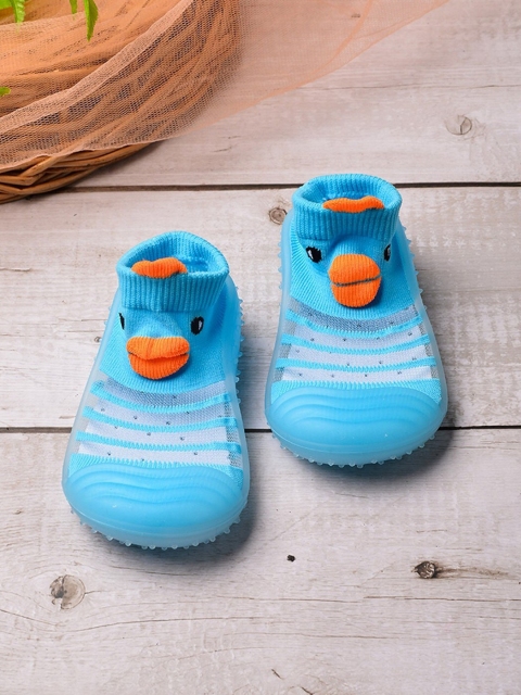 

POPLINS Kids Blue & Orange Patterned Ankle-Length Cotton Skidder Socks