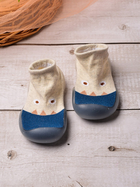

POPLINS Kids White & Blue Patterned Anti Skid Ankle-Length Socks