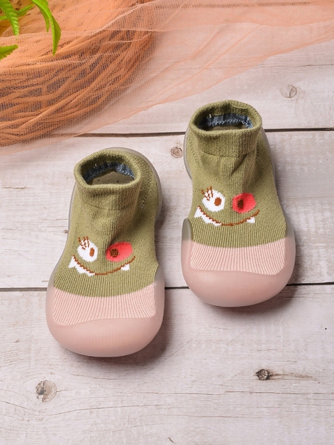 

POPLINS Kids Green & Brown Patterned Ankle-Length Cotton Skidder Socks