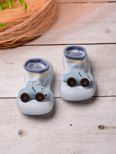 

POPLINS Kids Blue & Black Patterned Ankle Length Cotton Skidders Socks