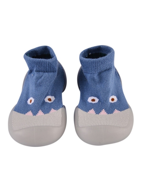 

POPLINS Kids Blue & Grey Patterned Anti Skid Ankle-Length Socks